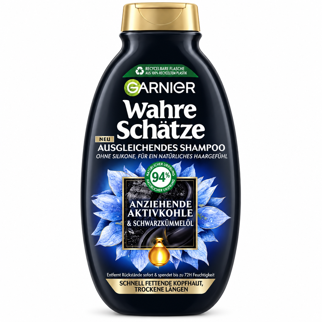 شامبو غارنييه "واهري شاتزه" (Garnier Wahre Schätze) بالفحم النشط وزيت حبة البركة لفروة الرأس الدهنية 250 مل - You & Me